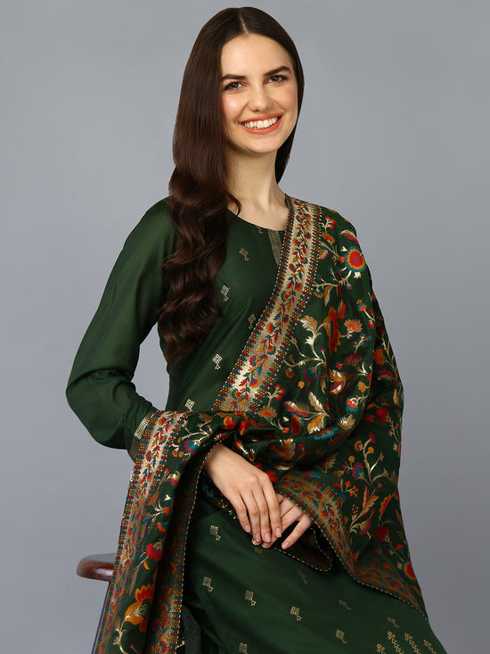 Silk Blend Green Embroidered Straight Kurta Pant