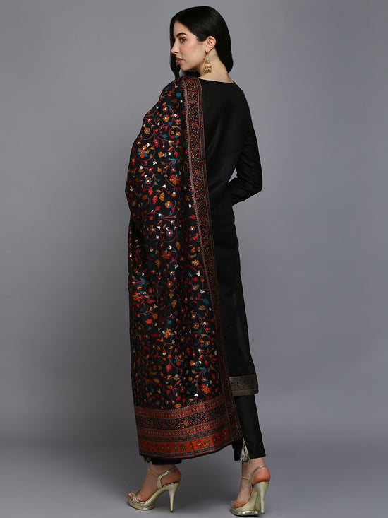 Silk Blend Black Jacquard Straight Kurta Pant