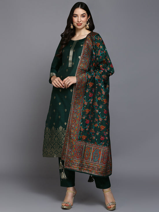 Silk Blend Green Jacquard Straight Kurta Pant