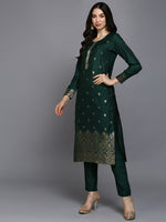 Silk Blend Green Jacquard Straight Kurta Pant