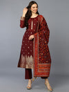 Silk Blend Maroon Jacquard Straight Kurta Pant