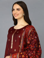 Silk Blend Maroon Jacquard Straight Kurta Pant