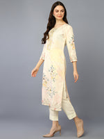 Silk Blend Yellow Printed Straight Kurta Pant