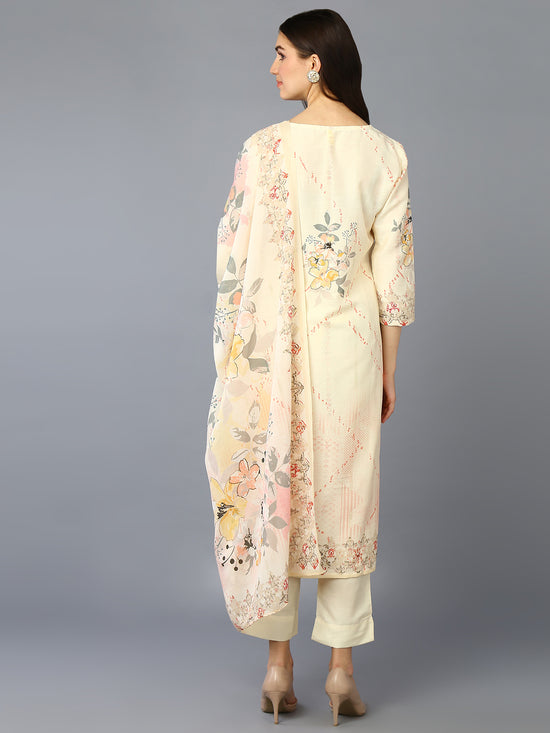 Silk Blend Yellow Printed Straight Kurta Pant