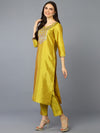 Silk Blend Yellow Printed Straight Kurta Pant