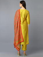 Silk Blend Yellow Printed Straight Kurta Pant