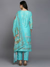 Silk Blend Turquoise Blue Printed Straight Kurta