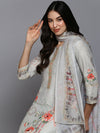 Silk Blend Grey Printed Straight Kurta Pant