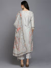 Silk Blend Grey Printed Straight Kurta Pant