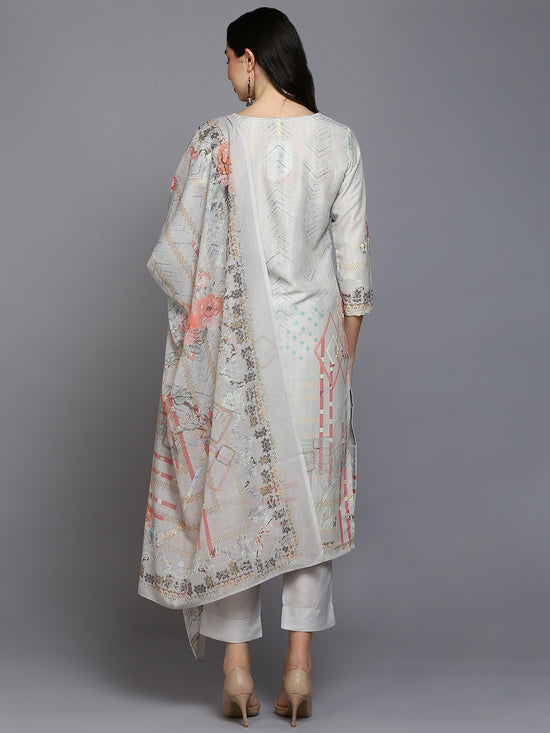 Silk Blend Grey Printed Straight Kurta Pant