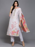 Silk Blend Light Lavender Printed Straight Kurta