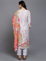 Silk Blend Light Lavender Printed Straight Kurta