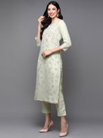 Organza Green Embroidered Straight Kurta Pant With