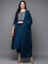 Silk Blend Blue Flared Kurta Pant With