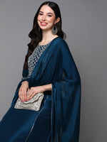 Silk Blend Blue Flared Kurta Pant With