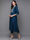 Silk Blend Blue Flared Kurta Pant With