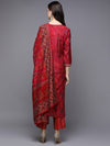 Silk Blend Red Bandhej Straight Kurta Pant