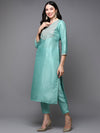 Silk Blend Green Embroidered Straight Kurta Pant