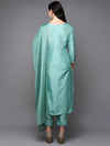 Silk Blend Green Embroidered Straight Kurta Pant