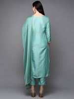 Silk Blend Green Embroidered Straight Kurta Pant