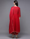 Silk Blend Red Embroidered Flared Kurta Pant