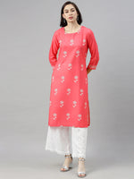 Ahika Women Pink White Floral Printed Kurta