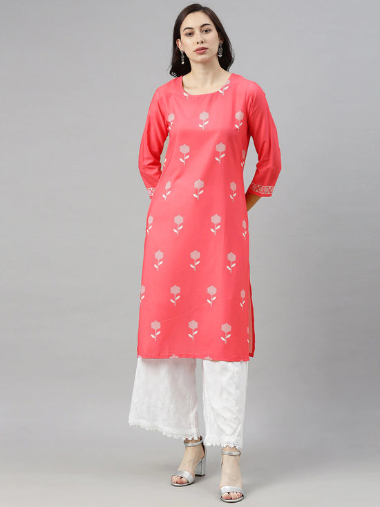 Ahika Women Pink White Floral Printed Kurta