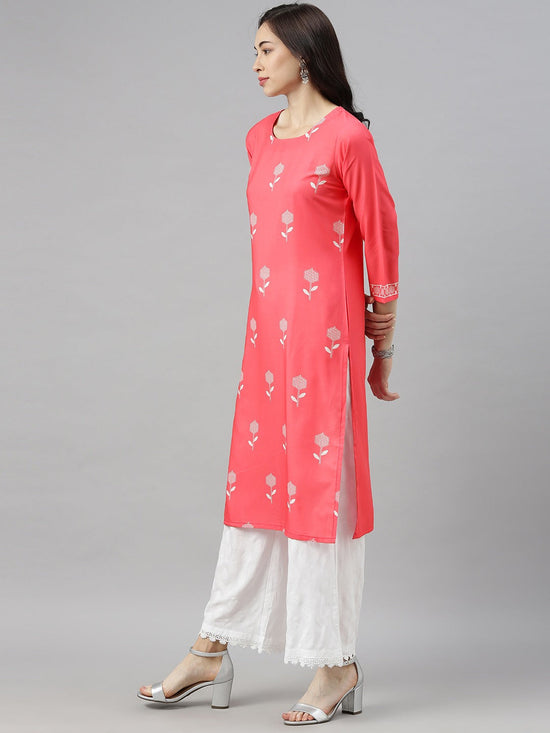 Ahika Women Pink White Floral Printed Kurta