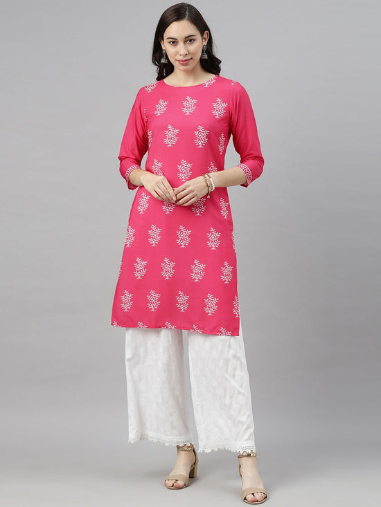 Ahika Women Pink White Floral Printed Kurta 1