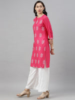 Ahika Women Pink White Floral Printed Kurta 1