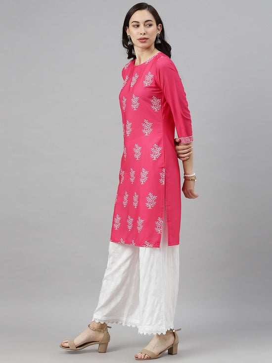 Ahika Women Pink White Floral Printed Kurta 1