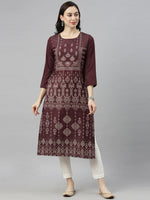 Ahika Women Burgundy Ethnic Motifs Printed Kurta