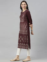 Ahika Women Burgundy Ethnic Motifs Printed Kurta