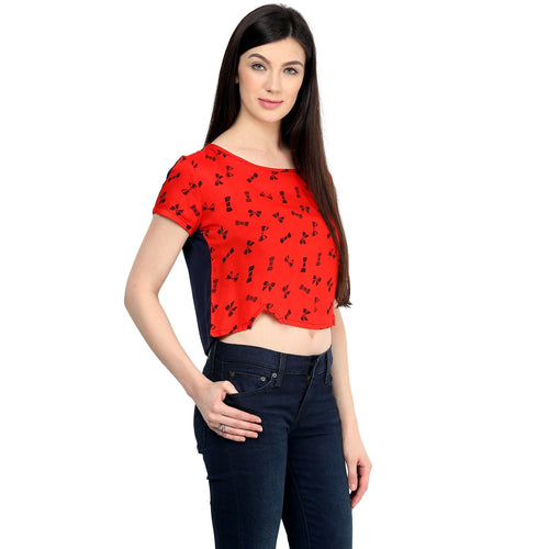 Pannkh Women's Red Bow Crop Top