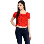 Pannkh Women's Red Bow Crop Top