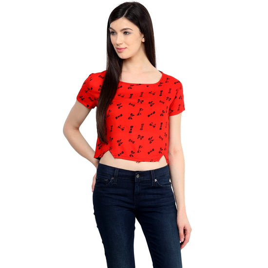 Pannkh Women's Red Bow Crop Top