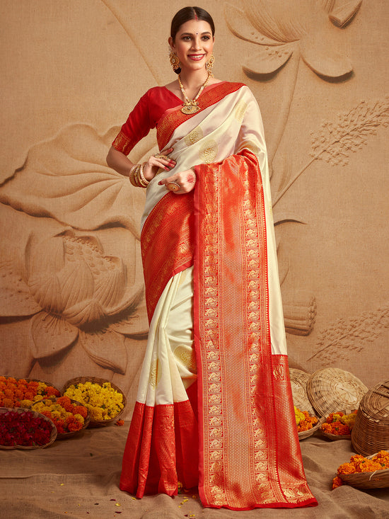 Sareemall Off White Zari Women Saree