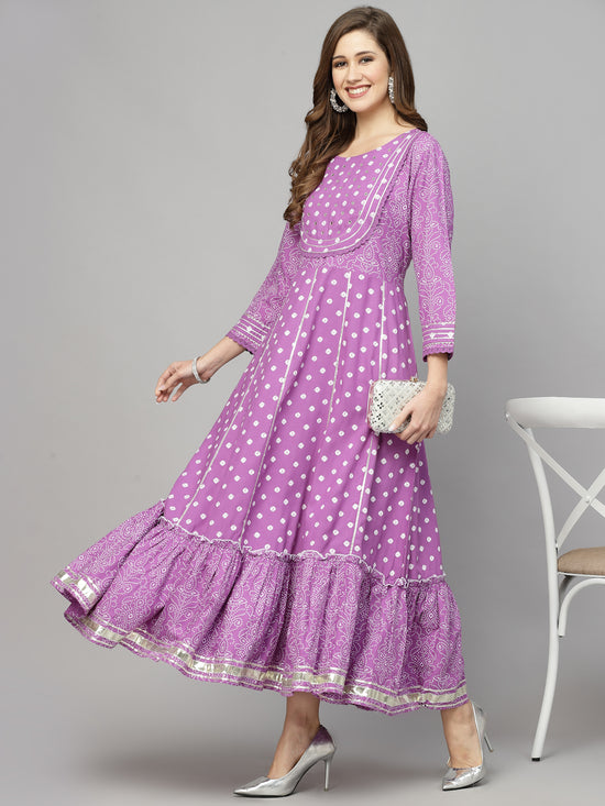 Women's Bandhani Printed & Embellished Rayon Anarkali Kurta