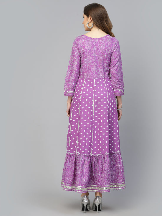 Women's Bandhani Printed & Embellished Rayon Anarkali Kurta