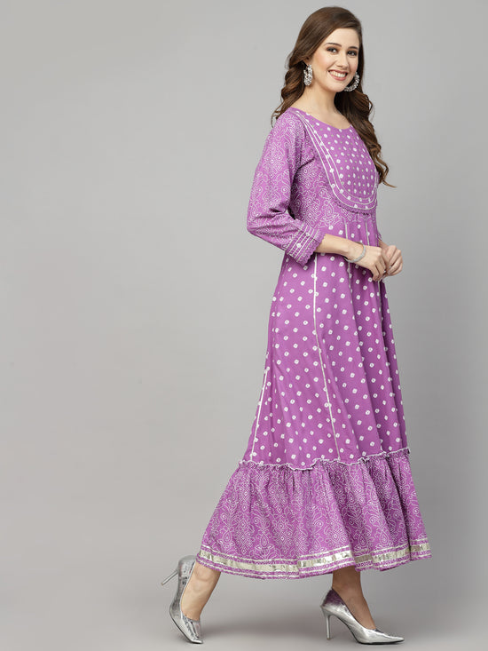 Women's Bandhani Printed & Embellished Rayon Anarkali Kurta