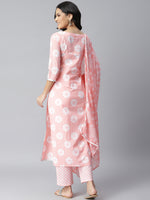 Women's Printed Cotton Straight Kurta Pant Dupatta Set