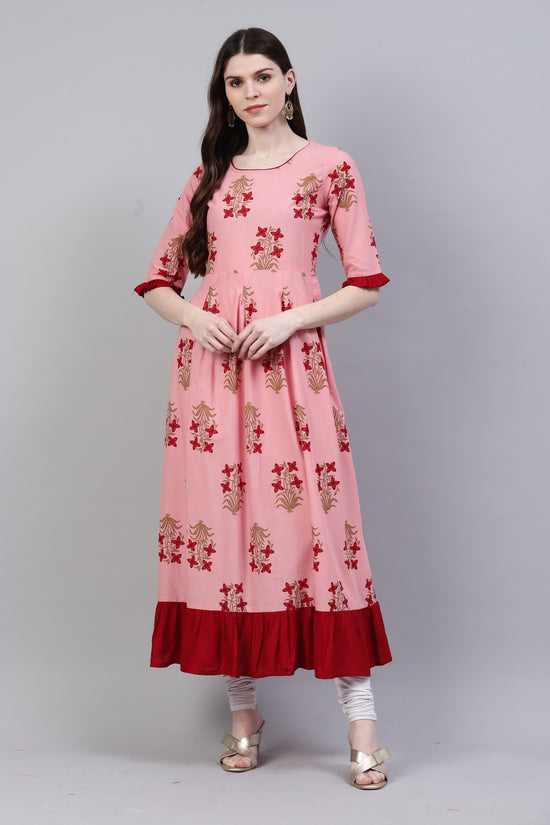 Women's Printed Cotton Flared Kurta