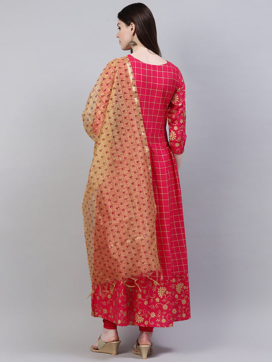 Women's Embroidered Rayon Flared Kurta Dupatta Set