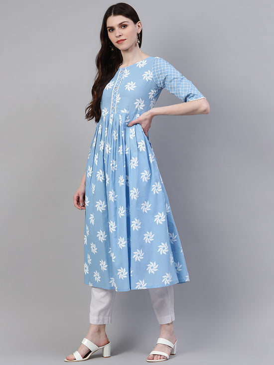 Women's Printed Cotton Flared Kurta