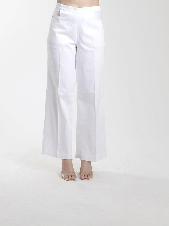 Comfort Fit Wide Bottom Stretch Trouser - White