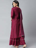 Women's Embellished Rayon Straight Kurta Sharara Dupatta Set