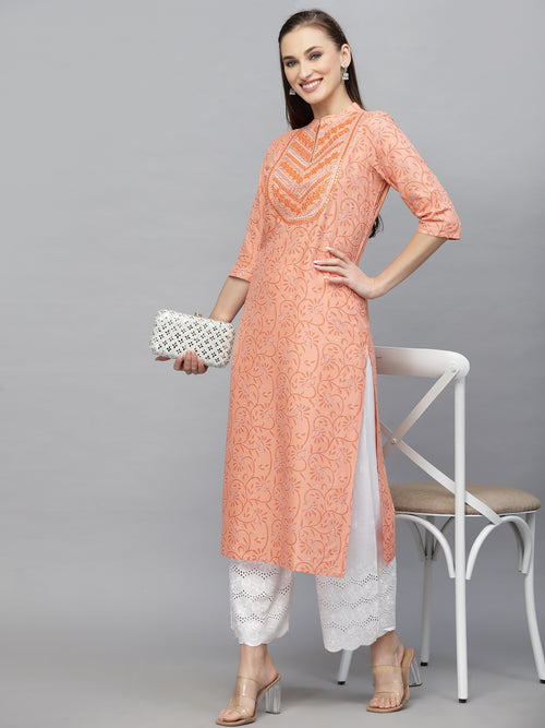 Women's Printed & Embroidered Rayon Straight Kurta