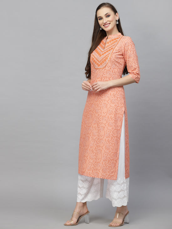 Women's Printed & Embroidered Rayon Straight Kurta