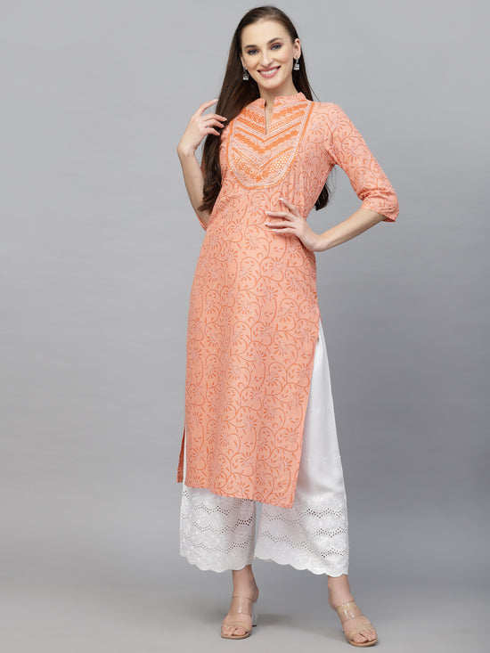 Women's Printed & Embroidered Rayon Straight Kurta