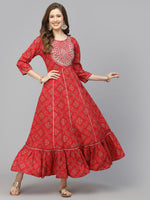 Women's Bandhani Printed & Embroidered Rayon Anarkali Kurta